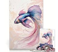 Watercolor Betta Fish Illustration 1000 Piece Jigsaw Puzzles for Teenagers Jigsaw Mind Training Easy Enjoyment Laser Cut Lovely Gift (38x26cm)