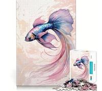 Watercolor Betta Fish Illustration Jigsaw for Teenagers 1000 Pieces Mind Boost Fun Clean Cut Sturdy Components Heartwarming Gathering Activity (38x26cm)