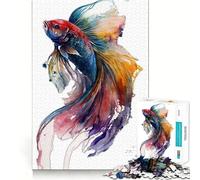 Watercolor Betta Fish Jigsaw Puzzles 1000 Piece for Adults Recall Fun Play Firm Fit Secure Assembly Family Fun Night Activity (38x26cm)