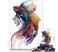 Watercolor Betta Fish Jigsaw Puzzles for Adults 1000 Pieces Logical Skill Restful Activity Precise Join Holiday Present (50x75cm)