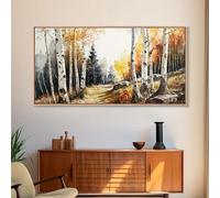 Watercolor Birch Tree Canvas Print - Autumn Yellow Birch Forest Wall Art, Large Modern Living Room Decor 40x80cm Frameless