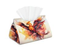 Watercolor Bird Phoenix Tissue Box Cover Pu Leather Tissue Holder Long Decorative Organizer For Office Car Home Bathroom Napkins and Facial Dispenser