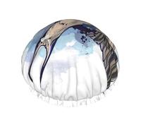 Watercolor Bird Swallow Double Layer Elastic Waterproof Shower Cap Reusable Bath Cap