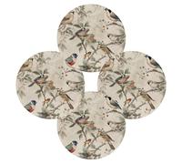 Watercolor Birds Branch Vintage Round Placemats Set of 4 Place Mats Washbale Table Placemat Round Heat Resistant Table Mats for Kitchen Home Restaurant
