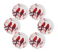 Watercolor Birds Cardinals Red Round Placemats Set of 6 Place Mats Washbale Table Placemat Round Heat Resistant Table Mats for Kitchen Home Restaurant