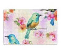 Watercolor Birds Flowers Adults Jigsaw Puzzles 500 Pieces Flower Animal Print Custom Fun Puzzle for Adults Family Puzzle Lovers Gifts, 20.5x14.9 Inch