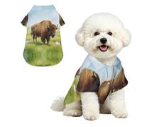 Watercolor Bison Prairie XL Pet Hawaiian Shirt for Small Dogs-Cute Summer Beach Outfit for Puppy, Soft Breathable Cat Clothes with Buttons