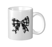 Watercolor Black and White Checkered Bow Ceramic Cup, Elegant Coffee Mug Tee Drinkware Water Cup for Home Office 11oz