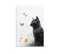 Watercolor Black Cat Canvas Wall Art Beautiful Funny Kitten Animal Posters Wall Decor Painting Art for Home Room Artwork