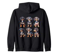 Watercolor Black Tan Dachshund Puppy Dog Lover Doxie Zip Hoodie