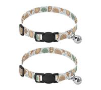 Watercolor Blue Beige Lightweight Small Dog Collar, 2 Pack Kitten Collar with Bell