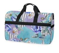 Watercolor Blue Bouquet of Poppy Flower Travel Duffel Bag for Men Women Boys Girls Teens,Oversized Sports Gym Bag with Shoes Compartment Overnight Weekend Yoga Workout Bag Training Handbag