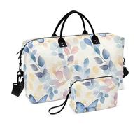 Watercolor Blue Butterfly Leaves Decorative Personal Item Travel Bag Gym Carry on Duffel Bags with Toiletry Bag for Trekking Waterproof Bolsa de para Mujer