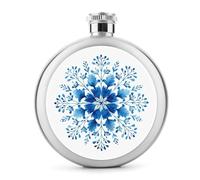 Watercolor Blue Delicate Snowflake Stainless Steel Hip Flask for Liquor, Round Pocket Portable Wine Flask for Drink 5 Oz