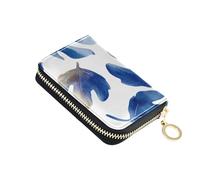 Watercolor Blue Fig Leaves White Womens Wallets Small Card Holder Wallets RFID Blocking Funny Zipper Wallet with Coin Pocket