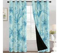 Watercolor Blue Floral Curtains Blackout, 90x108 Inch 2 Panels - Botanical Leaf Flower Pattern Black Out Curtains, Home Decor, 108 Drop Eyelet Window Drapes for Bedroom, Living Room VA#210