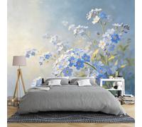 Watercolor Blue Floral Wall Mural 371 × 280 Cm Soft Wildflower Printed Wall Mural Non-Woven Botanical Wall Covering Elegant Nature Decor for Bedroom Living Room Blue Floral 371 × 280 Cm (W × H) /
