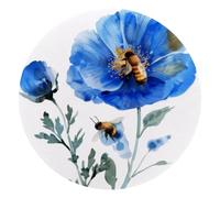 Watercolor Blue Flower with Bees Small Round Mouse Pad, Anti-Slip Rubber Computer Mousepad for Office Home Gaming Laptop, 10 x 10 Inch