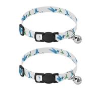 Watercolor Blue Green Birds Adjustable Pet Collar, 2 Pack Kitten Collar with Bell