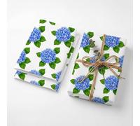 Watercolor Blue Hydrangea Birthday Wrapping Paper Folded Sheets, 120GSM Thick Kraft Wrapping Paper for Women, Fresh Floral Spring Print Present Packaging for Mom Wife, Two Pack