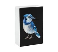 Watercolor Blue Jay Bird Slim Cigarette Case Holder Plastic Pocket Smoking Box Accessories for Men Women