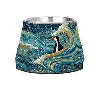 Watercolor Blue Penguin Artwork Pet Bowl Non Slip Anti Skid Dog Bowls Stainless Steel Stackable Food Puppy Bowl Dishes