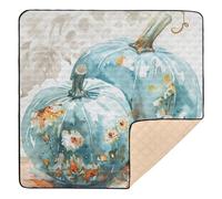 Watercolor Blue Pumpkin Floral Pumpkins Large Non-Slip Baby Playmat for Indoor Outdoor Water Resistant Baby Play Tummy Time Mat for Babies Infants Toddlers, 50'' x 50''