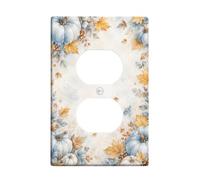 Watercolor Blue Pumpkins Autumn Harvest Duplex Outlet Covers Plate | Watercolor Style, Golden Maple Leaves, Harvest Theme, Rustic Farmhouse Decor, Seasonal Home Accents