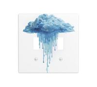 Watercolor Blue Raining Cloud Double Gang Toggle Light Cover Wall Plate Switch Decor Standard Size - 11.4x11.4cm