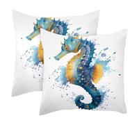 Watercolor Blue Seahorse 2PCS Throw Cushion Covers Soft Velvet Pillow Case Modern Decorative Double-Sided Designs Pillowcase, 50x50cm (Inserts Not Include)