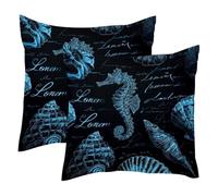 Watercolor Blue Seahorse Shells 2 Pack Square Throw Pillow Covers Decorative Soft Velvet Pillowcase for Couch Sofa Bed Car Living Room, 40x40cm