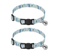 Watercolor Blue Seahorses Kitten Bell Collar 2 Pack Cat Collar Adjustable Length 10.6" to 17.1"