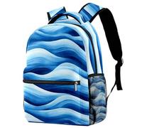 Watercolor Blue Wave Seamless Pattern Backpack Rucksack for Girls Boys Schoolbag for Elementary Middle Students