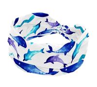 Watercolor Blue Whale Dolphin Headbands for Women, Wide Turban Headband, Non Slip Head Wraps, Elastic Sweat Yoga Workout Hairband Soft Hairwrap Bandana