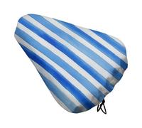 Watercolor Blue White Vertical Lines Bike Seat Cushion Cover Waterproof Saddle Cover Rain Dust with Drawstring