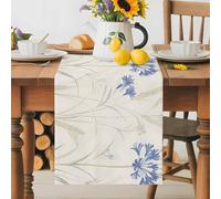Watercolor Blue Wild Flower Table Runner 70 Inches Long,Table Runners Kitchen Dining Tables Decoration for Home Party Decor, Country Leaves on Beige Tables Runner Wedding Dresser Scarf