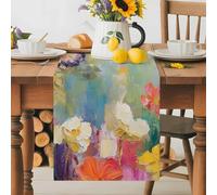 Watercolor Boho Butterflies Blooms Floral Table Runner 72 Inches Long, Abstract Art Washable Table Runners Heat-Insulation Kitchen Dining Table Decorations for Home Party Decor 13x72in
