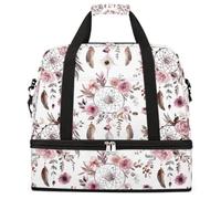 Watercolor Boho Floral Dreamcatcher Foldable Travel Duffel Bag Large Capacity Sports Gym Bag with Wet Dry Compartment Shoe Pocket Lightweight Carry On Overnight Weekender Bag for Women Men