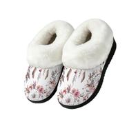 Watercolor Boho Floral Dreamcatcher Plush House Slippers for Women 7-8 | Warm Closed Back Indoor House Shoes, Non Slip TPR Sole Cozy Home Shoes Footwear for Winter Bedroom