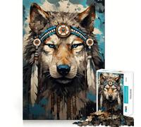 Watercolor Boho Wolf 1000 Adult Pieces Jigsaw Puzzle Mind Challenge Toy Neat Cut Perfect Alignment Family Fun Night Activity (38x52cm)