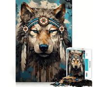 Watercolor Boho Wolf 1000 Piece Puzzle For Adults Mind Skill Play Laser Cut for Flawless Fit Rewarding Activity for Rainy Days (50x75cm)