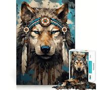 Watercolor Boho Wolf Jigsaw 1000 Pieces for Teenagers Mind Boost Fun Zero Gap Captivating Leisure for Cozy Indoors (38x26cm)