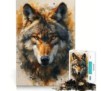 Watercolor Boho Wolf Jigsaw Puzzles1000 Pieces Recall Skill Fun Professional Grade Cutting Thoughtful Gift for Mind Activity (38x52cm)