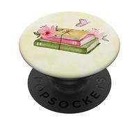 Watercolor Book Themed with Pink Flower & Butterfly PopSockets Swappable PopGrip