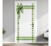 Watercolor Border 3D Door Stickers Peel and Stick, Green Bow-Knot Poster PVC Removable Waterproof Stickers, Buffalo Plaid Frame Door Decals Adhesive Sticker Interior Murals for Home Decor, 95x215 cm