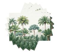Watercolor Botanicals Placemats Set of 6, Tropical Coconut Grove Linen Washable Kitchen Dining Table Mats Heat Resistant Place Mats for Home Party Indoor Holiday 12x18 Inch