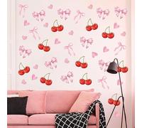Watercolor Bow Red Cherry 8 Sheets Decor Bedroom Nursery Kitchen DIY Party Home Dining-Room Bathroom Playroom Refrigerator Kindergarten Living Room,Bowknot Aesthetic Wallpaper Decal