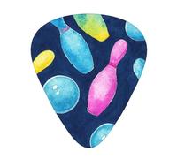 Watercolor Bowling Elements 12 Pack Guitar Picks With 3 Thicknesses And Storage Box, Abs Plectrums For Electric Bass Guitar Players