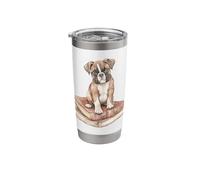 Watercolor Boxer Puppy Dog Sitting on Stack of Books Art Stainless Steel Insulated Tumbler