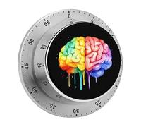 Watercolor Brain Colorful 60 Minutes Wind Up Kitchen Timer Stainless Steel Countdown Mechanical Alarm for Cooking Workout